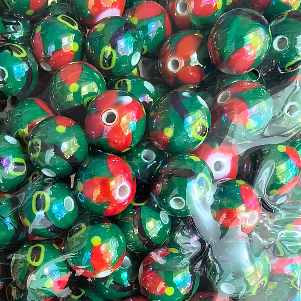 100Pcs 16mm Christmas acrylic printing striped spiral through hole beads DIY bead pen mobile phone chain accessories loose beads