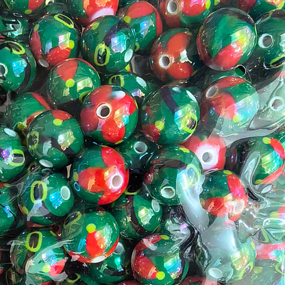 100Pcs 16mm Christmas acrylic printing striped spiral through hole beads DIY bead pen mobile phone chain accessories loose beads