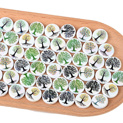 100Pcs Cross-border hot-selling Tree of Life beads Symphony white background tree pattern flat beads Handmade beading material manufacturers wholesale