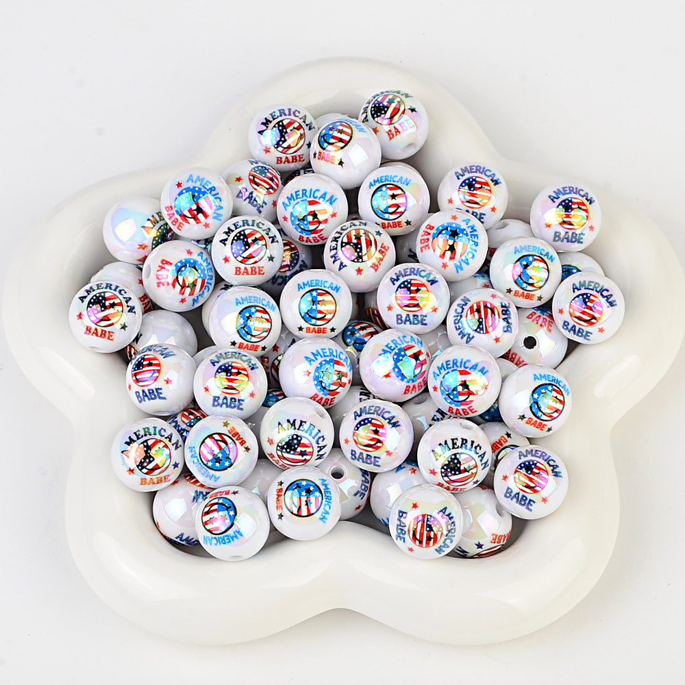 100Pcs double-sided printing I LOVE USA through hole beaded free Muse DIY mobile phone chain bag pendant material jewelry matching