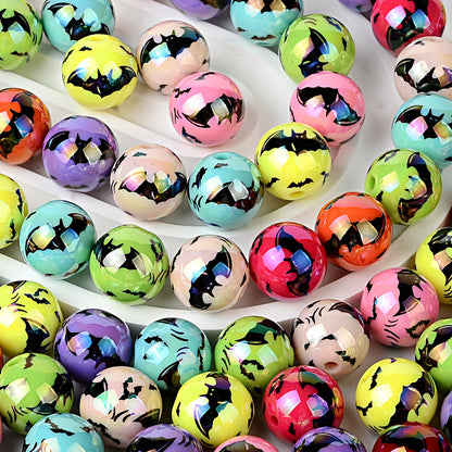 100Pcs acrylic UV plated colorful multi-color Halloween printing bat round beads DIY handmade string pen mobile phone chain accessories