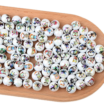 100Pcs Halloween dark cartoon character printed acrylic round beads flat piece mixed DIY handmade accessories wholesale