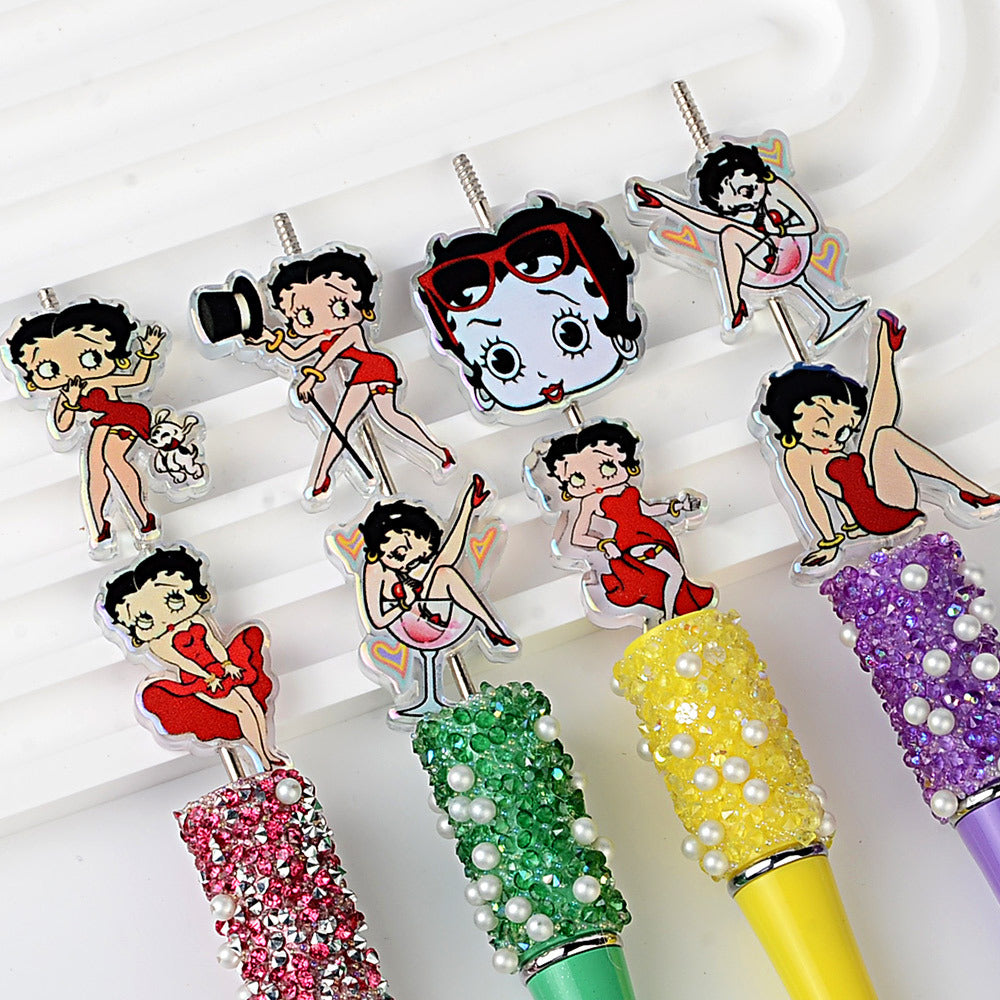100Pcs Double-sided Embossed Printed Betty Acrylic Sheet Beaded DIY Bead Pen Mobile Phone Chain Hair Accessories Accessories