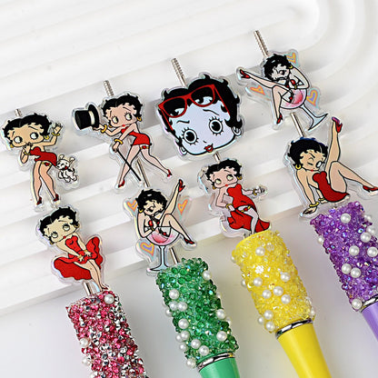 100Pcs Double-sided Embossed Printed Betty Acrylic Sheet Beaded DIY Bead Pen Mobile Phone Chain Hair Accessories Accessories