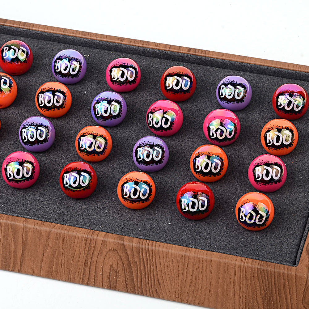 100Pcs 16mm Halloween BOO printed acrylic loose beads decorative round beads handmade DIY bead pen accessories