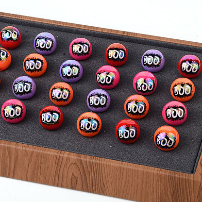 100Pcs 16mm Halloween BOO printed acrylic loose beads decorative round beads handmade DIY bead pen accessories