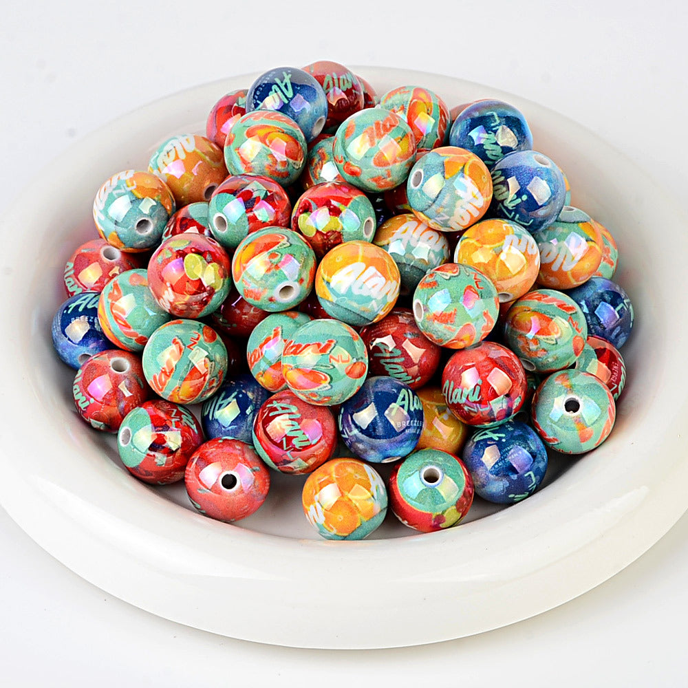 100Pcs juice drink pattern loose beads colorful UV printing straight hole round beads handmade pendant material wholesale