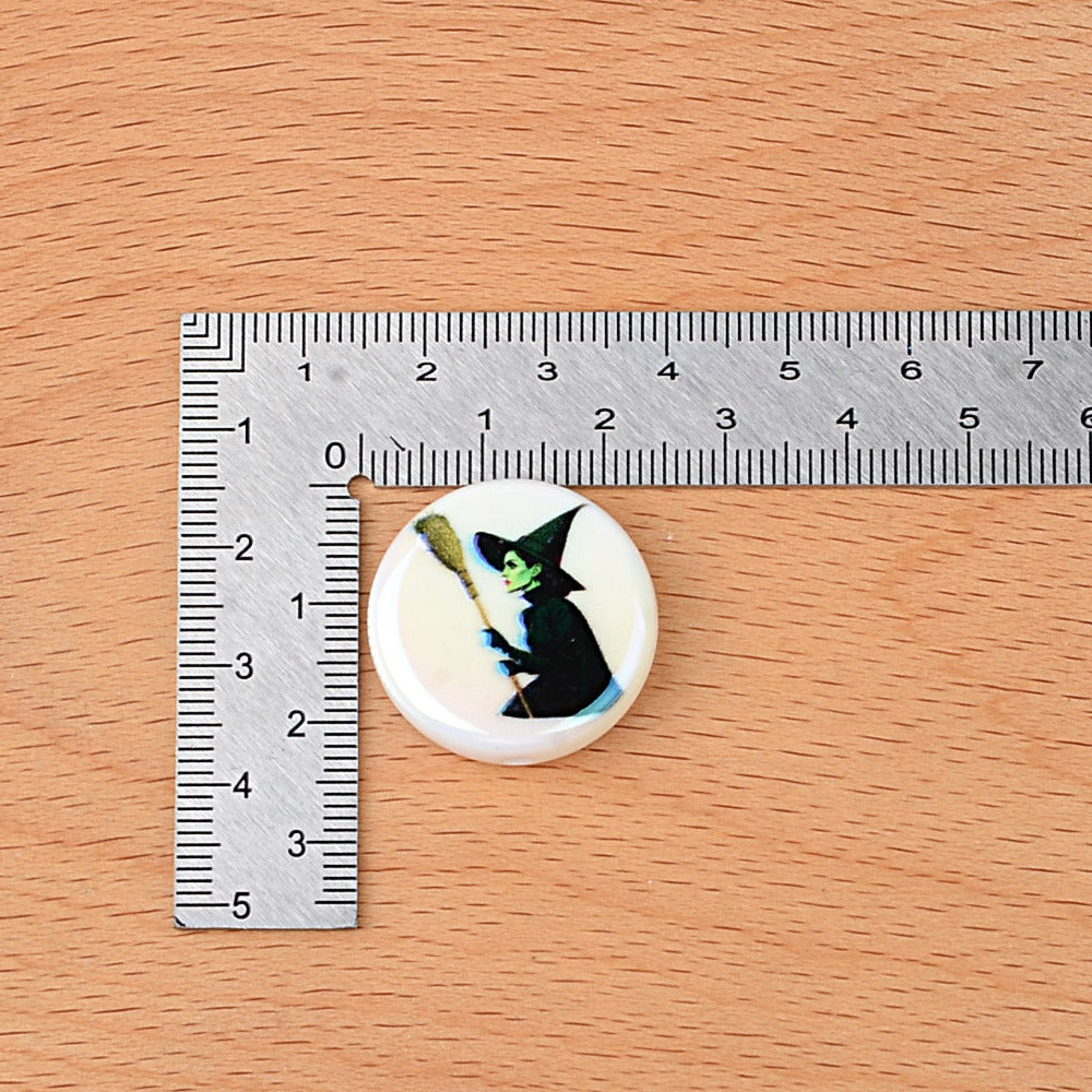 100Pcs 24mm acrylic magic bad witch straight hole flat bead DIY mobile phone rope keychain jewelry accessories