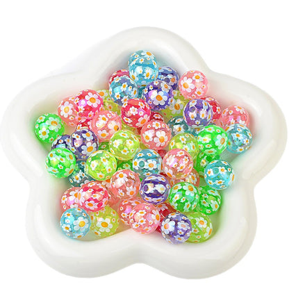 100Pcs 16mm transparent UV plating color full printing sunflower color round beads DIY mobile phone chain bead pen key jewelry accessories
