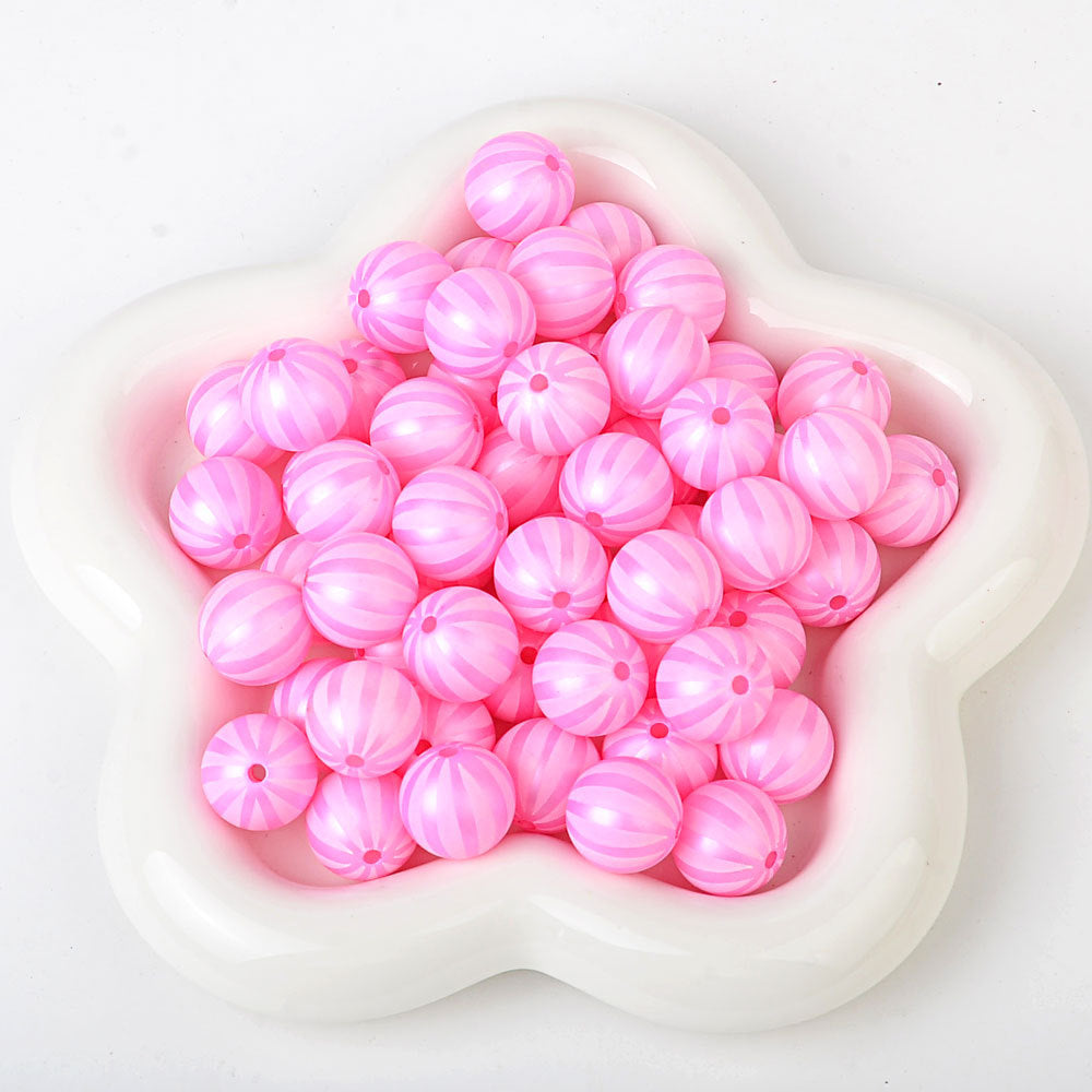 100Pcs watermelon pattern matte matte rainbow printing straight hole round bead DIY mobile phone chain keychain bead pen jewelry accessories