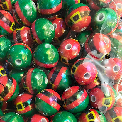 100Pcs 16mm Christmas acrylic printing striped spiral through hole beads DIY bead pen mobile phone chain accessories loose beads
