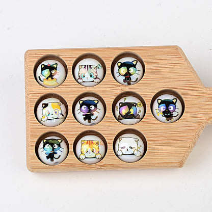 100Pcs 16mm acrylic solid color printing cartoon small black cat straight hole round beads DIY Douyin live broadcast mobile phone rope jewelry beads
