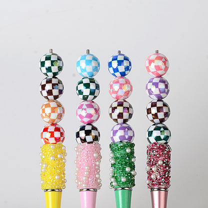 100Pcs UV plated color checkerboard square grid pattern round beads DIY handmade beaded loose bead string pen mobile phone chain jewelry accessories