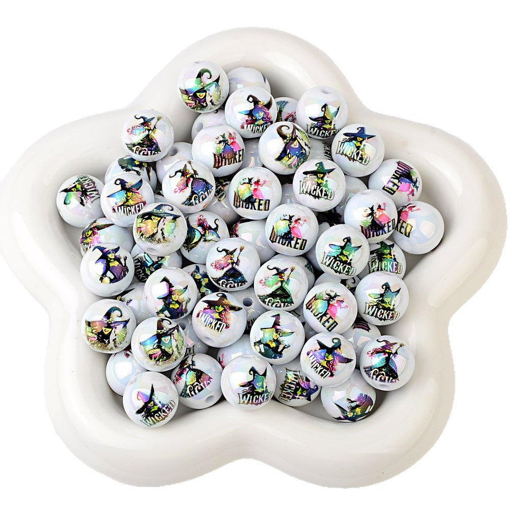100Pcs16mm acrylic magic bad witch straight hole round bead DIY mobile phone rope keychain jewelry accessories