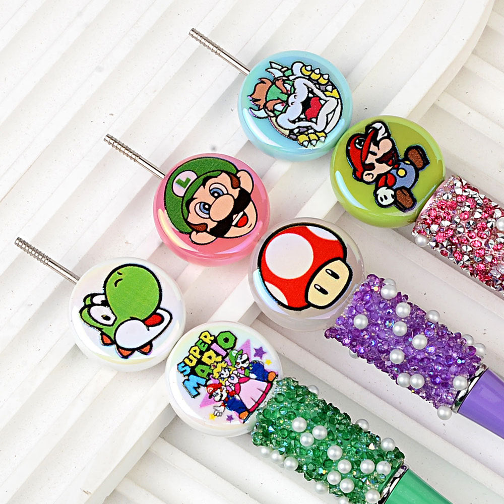 100Pcs 16mm acrylic cartoon Super Mario straight hole round beads DIY mobile phone rope keychain bead pen accessories