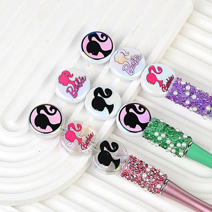 100Pcs UV plated color printing Barbie Barbie avatar straight hole round beads DIY mobile phone rope necklace jewelry loose bead accessories