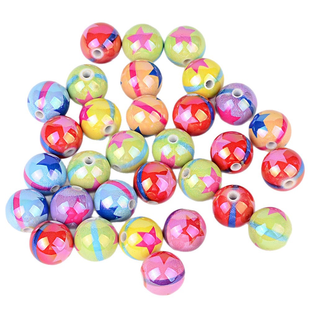 100Pcs UV plated color printing rainbow five-pointed star beaded DIY mobile phone chain beaded pen keychain various jewelry accessories