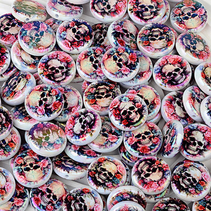 100Pcs Double-sided Printing Rose Surround Skull Round Piece Vertical Hole Beads DIY Mobile Phone Rope Keychain Chain Pen Accessories
