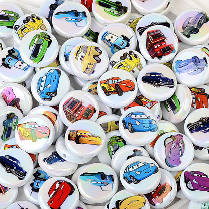 100Pcs acrylic UV plated color cartoon racing series straight hole flat bead DIY handmade beaded jewelry accessories material