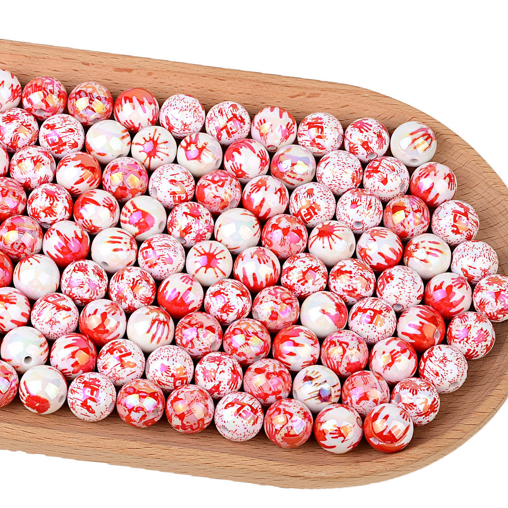100Pcs Halloween Funny Blood Handprint Straight Hole Acrylic Bead DIY Mobile Phone Chain Keychain Bead Pen Accessories