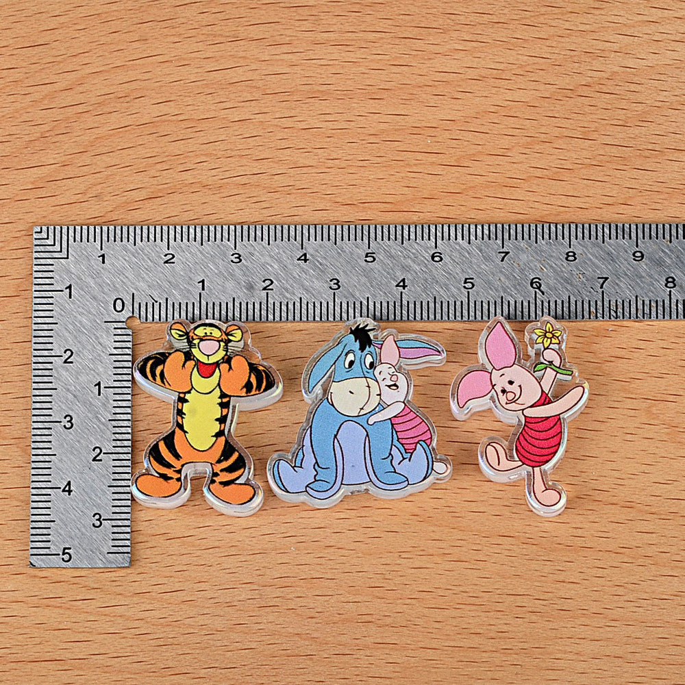 100Pcs printed relief Winnie the Pooh acrylic sheet beaded DIY mobile phone chain bag hanging keychain jewelry accessories