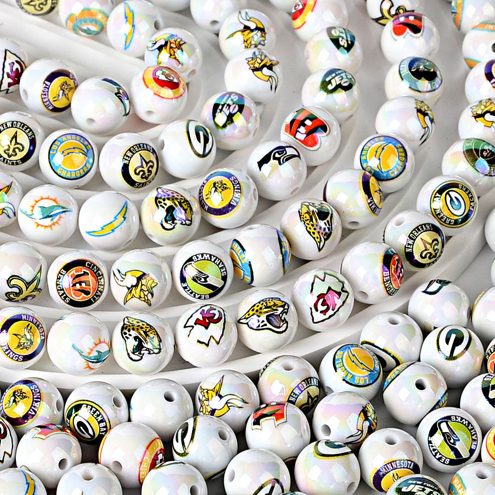 100Pcs 16MM American NFL32 football teams printed round beads DIY double-sided printed bead pen car hanging mobile phone with