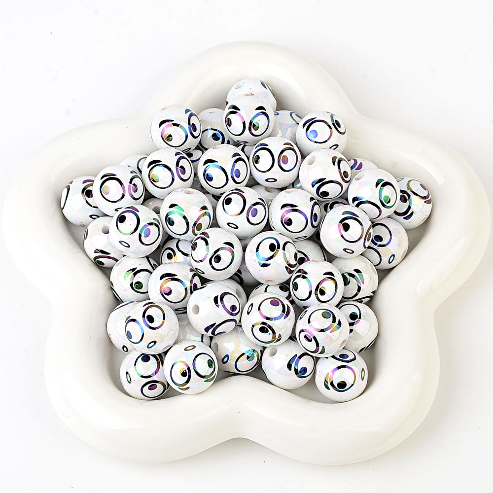 100Pcs new funny expression printed beads smiley eyes cartoon beaded DIY bracelet keychain loose beads beaded wholesale