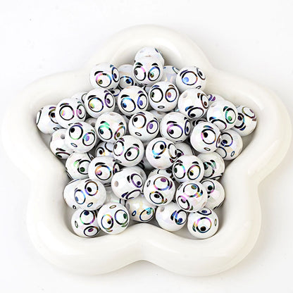 100Pcs new funny expression printed beads smiley eyes cartoon beaded DIY bracelet keychain loose beads beaded wholesale