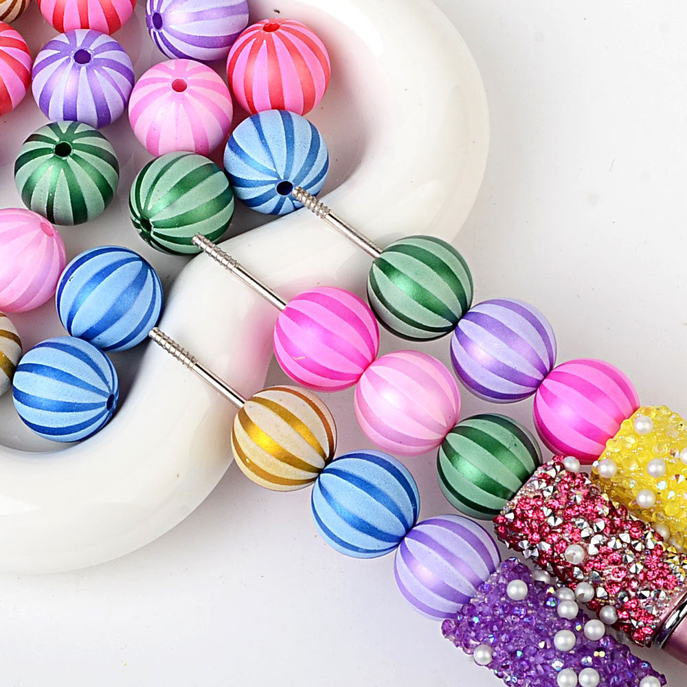 100Pcs watermelon pattern matte matte rainbow printing straight hole round bead DIY mobile phone chain keychain bead pen jewelry accessories