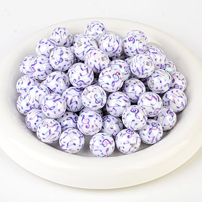 100Pcs new color music symbol printing straight hole round beads DIY mobile phone chain bead pen plated color jewelry accessories wholesale