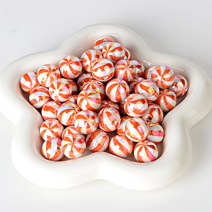 100Pcs 16mm straight hole Christmas color plated striped beads printed round beads beaded loose beads DI bracelet jewelry material in stock