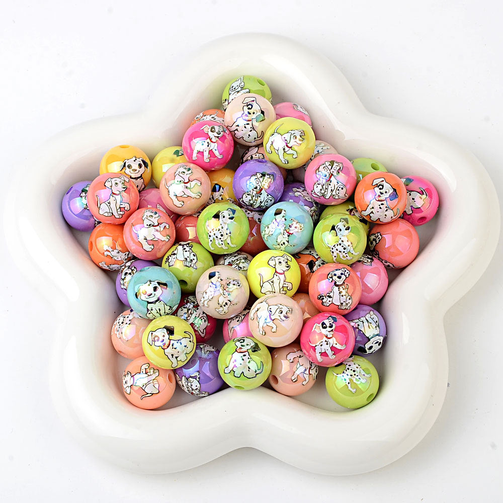 100Pcs Acrylic 101 Loyal Dog Spotted Dog Pattern Printed Beads DIY Handmade Beaded Loose Beads Mobile Phone Chain Jewelry Accessories