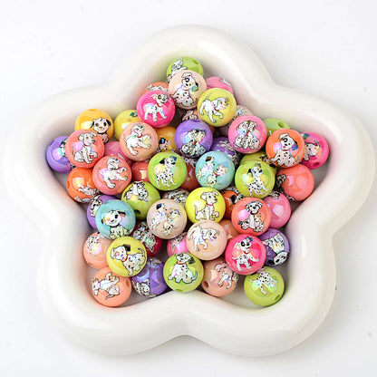 100Pcs Acrylic 101 Loyal Dog Spotted Dog Pattern Printed Beads DIY Handmade Beaded Loose Beads Mobile Phone Chain Jewelry Accessories