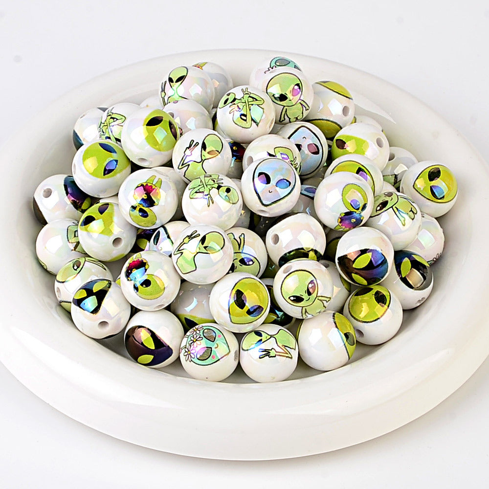 100Pcs acrylic solid color printing alien 16mm vertical hole DIY Douyin live broadcast mobile phone rope keychain pen accessories