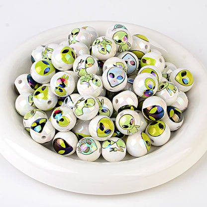 100Pcs acrylic solid color printing alien 16mm vertical hole DIY Douyin live broadcast mobile phone rope keychain pen accessories