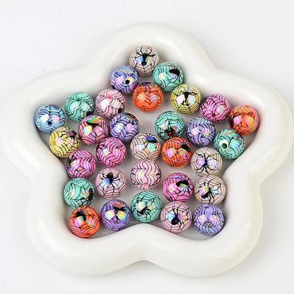 100Pcs 16mm acrylic plated Halloween theme spider straight hole round beads DIY mobile phone chain keychain accessories