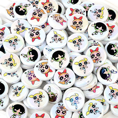 100Pcs acrylic printing cartoon flying police girl straight hole round beads DIY handmade jewelry accessories spot wholesale
