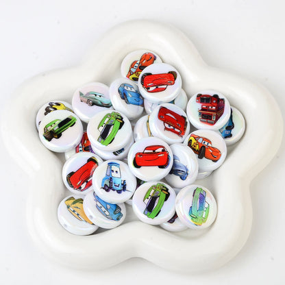 100Pcs acrylic UV plated color cartoon racing series straight hole flat bead DIY handmade beaded jewelry accessories material