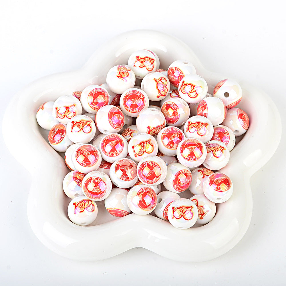 100Pcs US 32 NHL Ice Hockey Teams Printed Beads Beaded DIY Keys Mobile Phone Chain Handmade Jewelry Accessories Spot