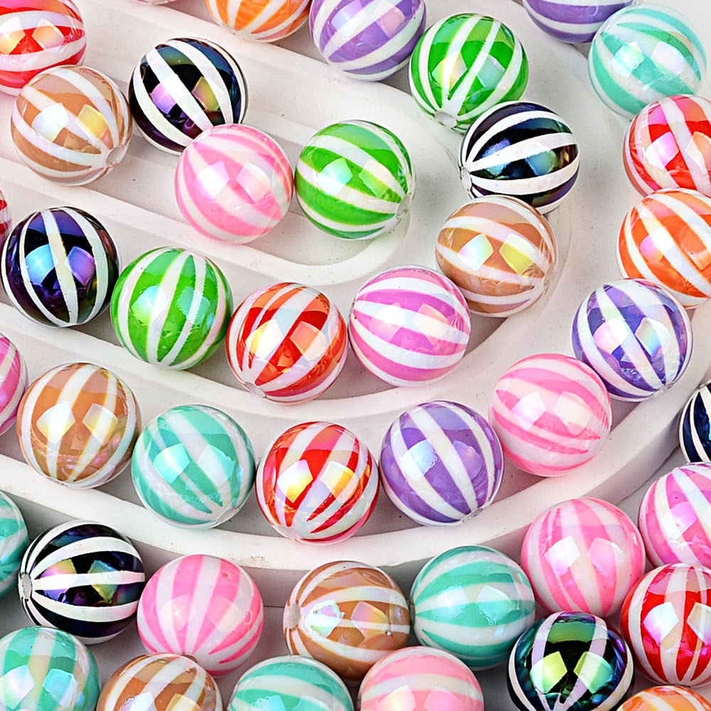100Pcs Children's Fun Macaron Contrasting Watermelon Beads Striped Round Beads DIY Handmade Jewelry Accessories Bracelet Necklace Material Wholesale