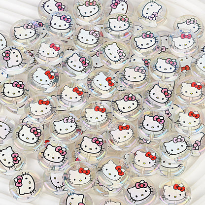 100Pcs acrylic loose beads double-sided printed hallo KT cat straight hole disc beads DIY jewelry mobile phone chain bead pen with