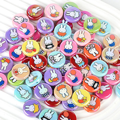 24Mm acrylic disc Miffy rabbit pattern printed round cake bead pen mobile phone chain bag hanging DIY jewelry accessories