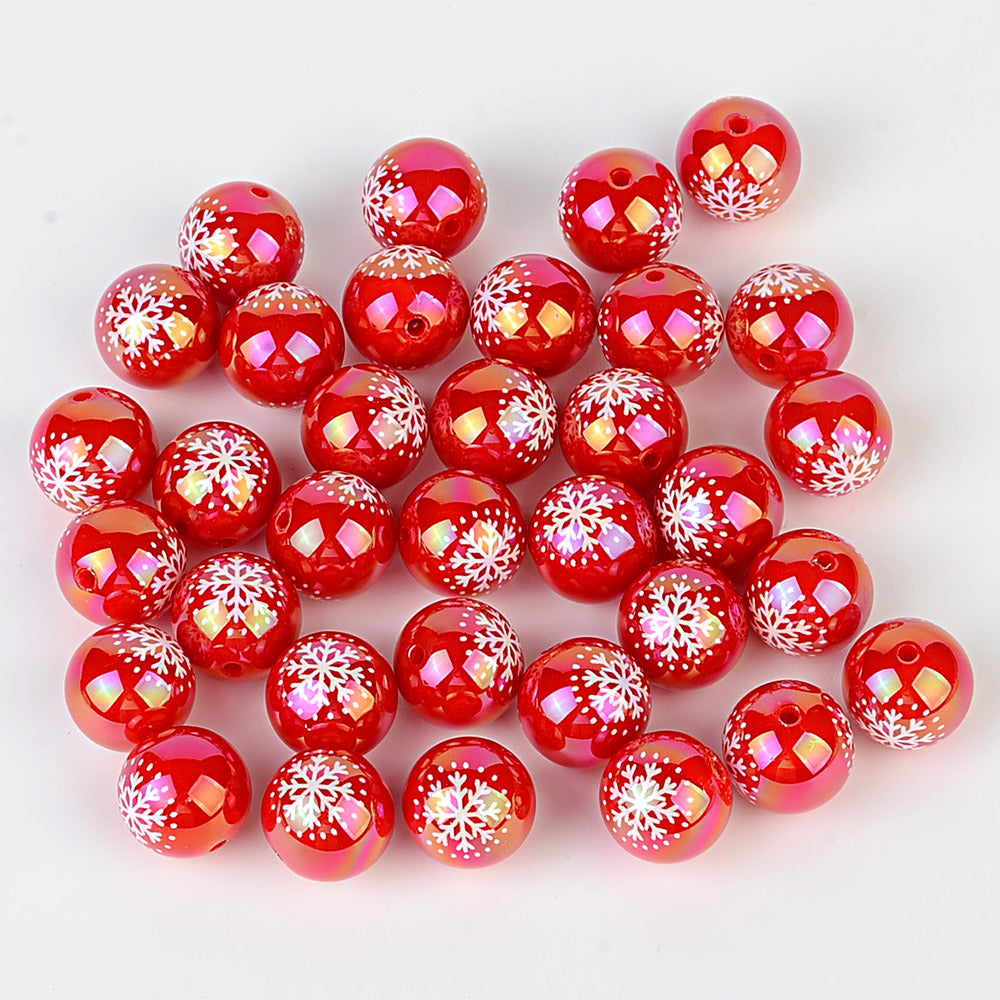 100Pcs acrylic UV plating color printing color Christmas snowflake round beads DIY handmade jewelry beaded material accessories