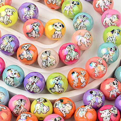 100Pcs Acrylic 101 Loyal Dog Spotted Dog Pattern Printed Beads DIY Handmade Beaded Loose Beads Mobile Phone Chain Jewelry Accessories