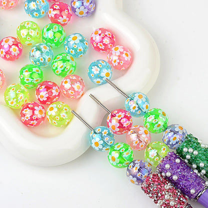 100Pcs 16mm transparent UV plating color full printing sunflower color round beads DIY mobile phone chain bead pen key jewelry accessories