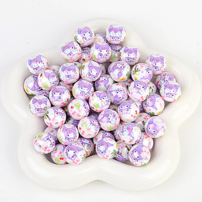 100Pcs printed Sanrio Hello Kitty hallo KT straight hole round beads DIY jewelry loose beads mobile phone chain bead pen accessories