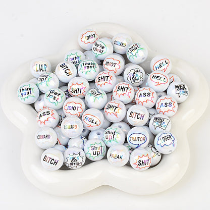 100Pcs double-sided printed English letters swear words disc beaded through hole round bead DIY handmade jewelry bracelet bag pendant material