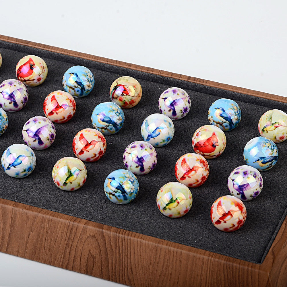 100Pcs UV printed magpie bird acrylic hummingbird pattern beads DIY handmade bracelet necklace beaded material wholesale