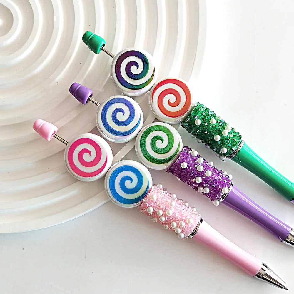 100Pcs acrylic color-plated double-sided printing whirlwind donut straight-hole beads, biscuit beads DIY mobile phone chain jewelry accessories
