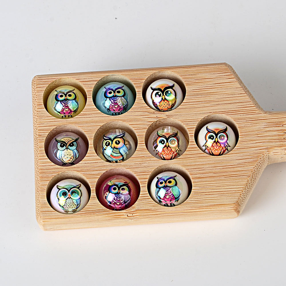 100Pcs 16mm acrylic solid color printing owl straight hole round bead DIY bead pen mobile phone chain pendant accessories